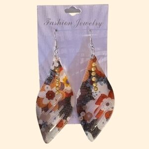 Floral Earrings - Orange and Gold